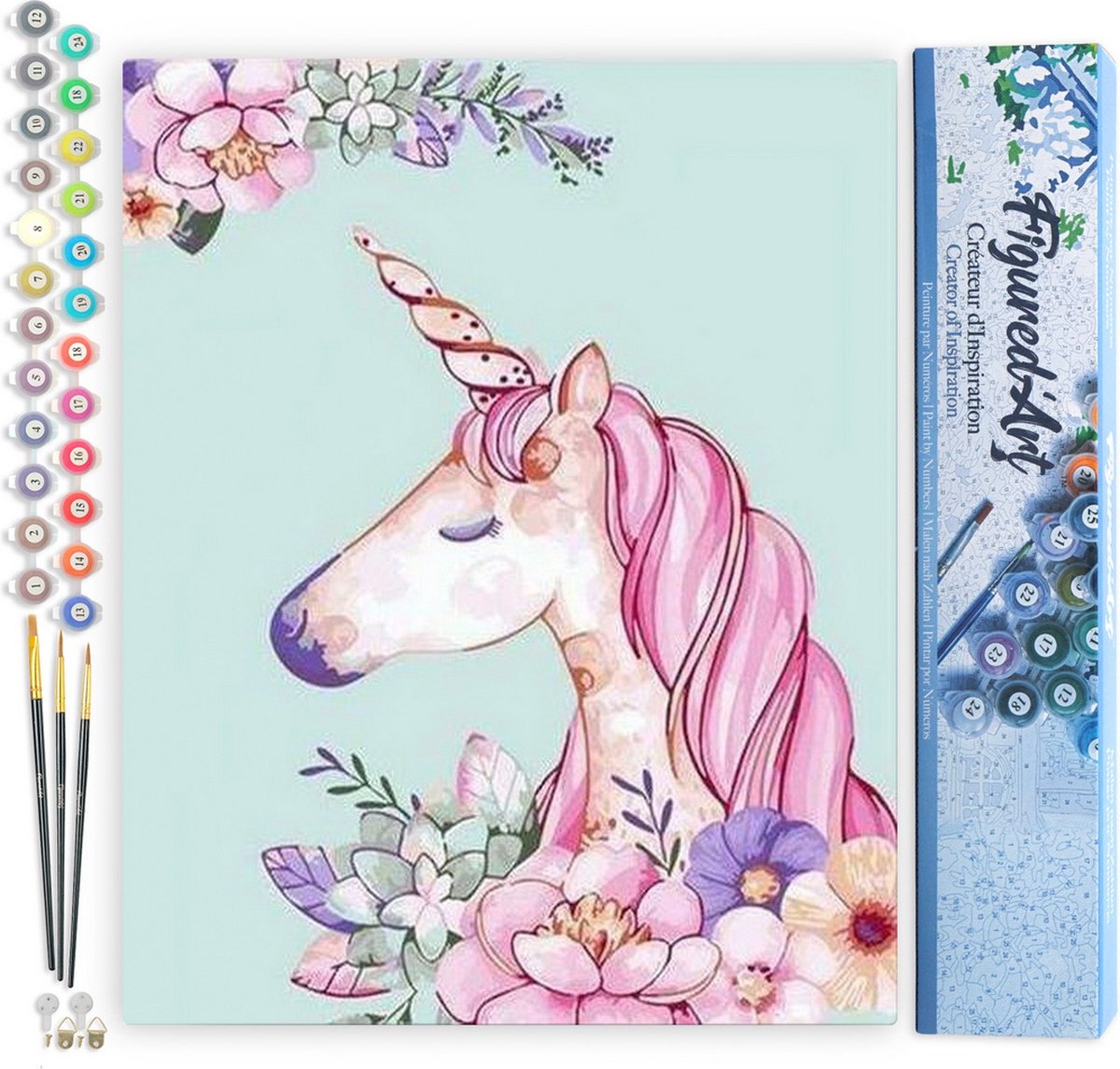 FiguredArt Schilderen op Nummer Volwassenen canvas Roze Eenhoorn - Handwerk acrylverf Kit DIY Compleet - 40x50cm zonder frame